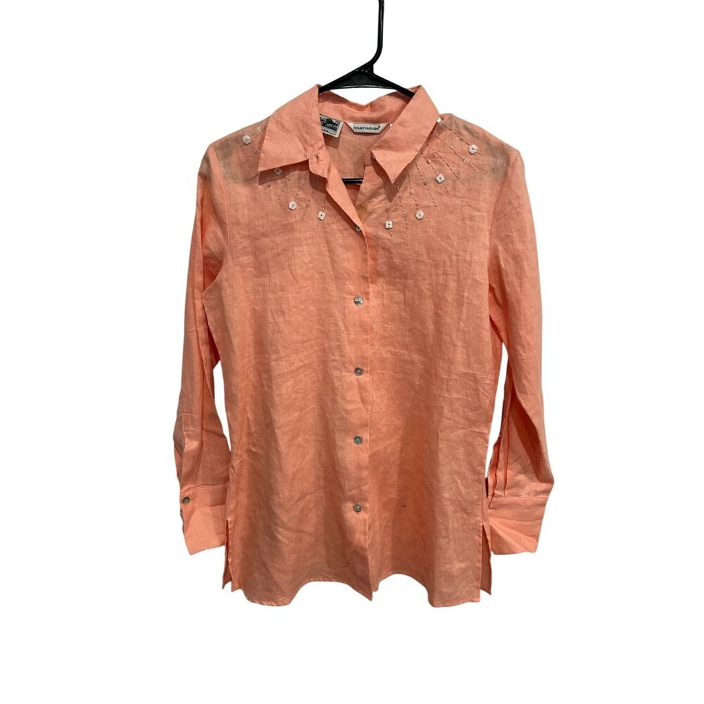 Richard Malcolm Shirt Peach Linen Beaded Details Size S Coastal Quiet Luxury